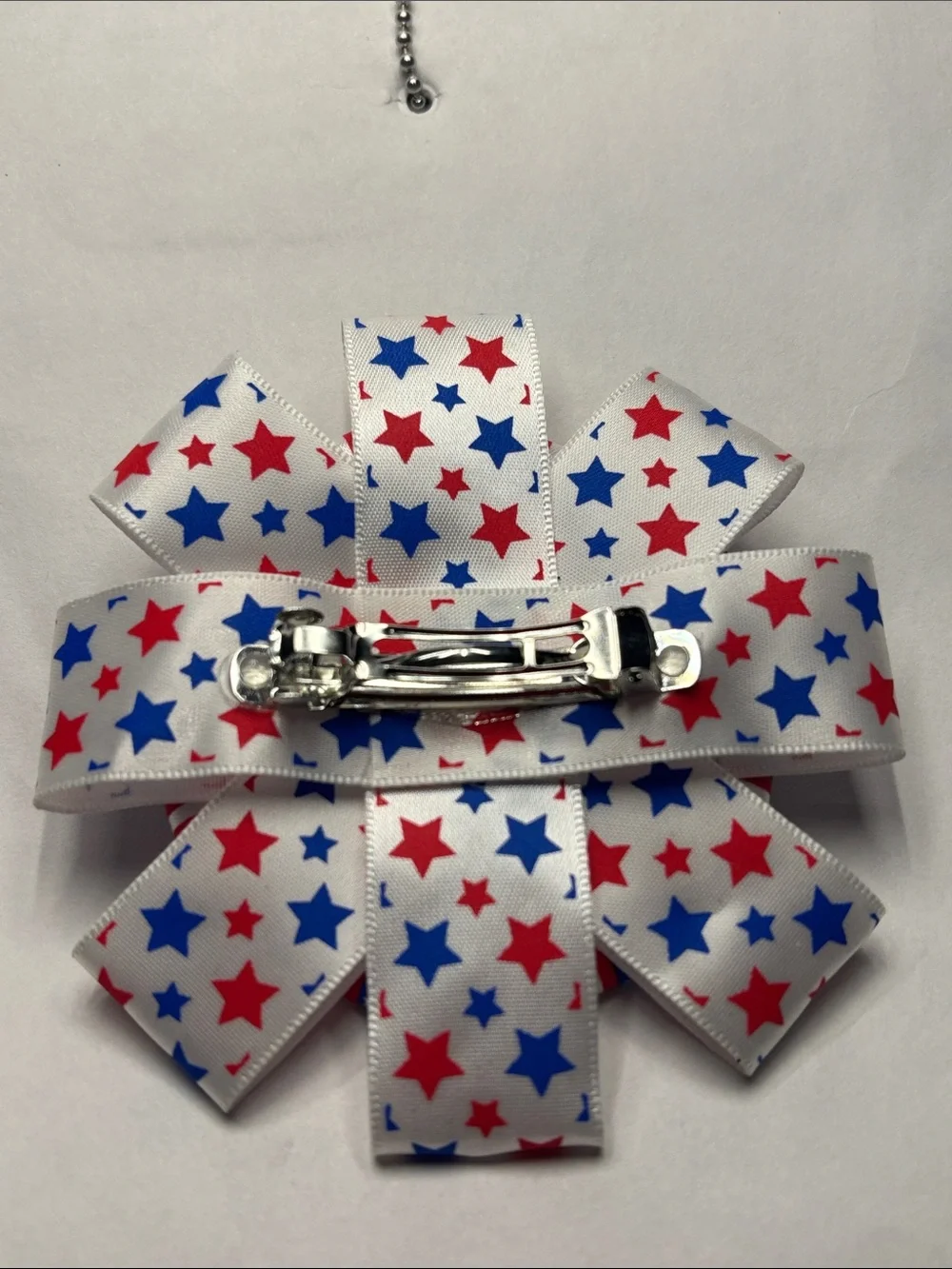 Patriotic Red, White & Blue Star Ribbon Hair Bow for Kids